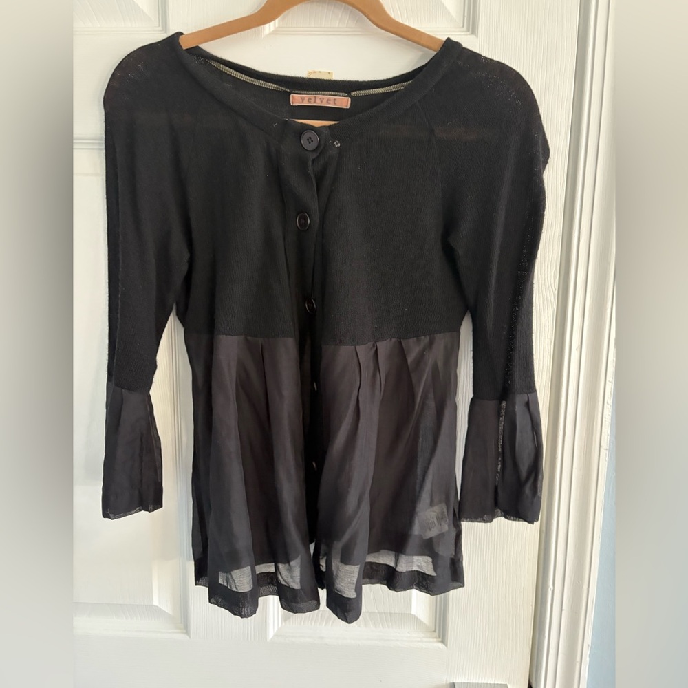 Velvet Black cardigan with sheer ruffle